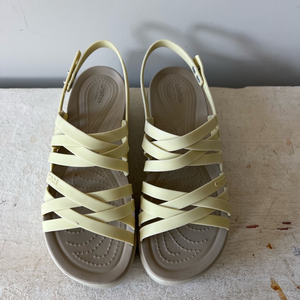 CROCS Women's Strappy Platform Wedge Sandals in Soft Beige